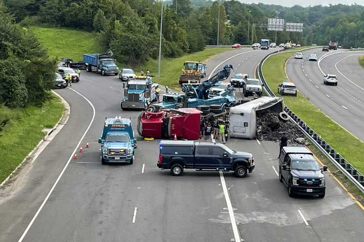 Overturned Tractor Trailer Spills Debris On Fairfax County Parkway