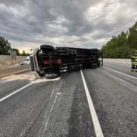 <p>The scene of the crash involving an overturned tractor-trailer in Harford County.</p>