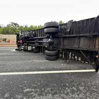 <p>The scene of the crash involving an overturned tractor-trailer in Harford County.</p>