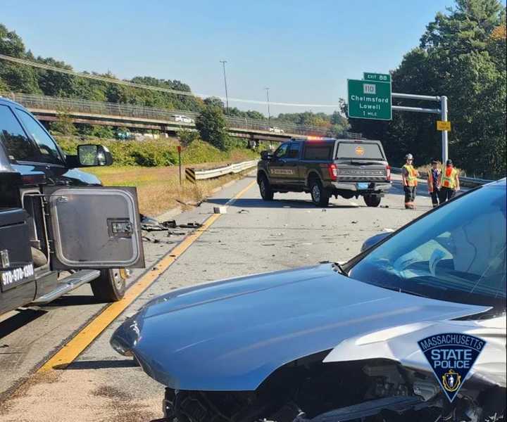 The crash happened on I-495 in the area of the Chelmsford rest area, police said.