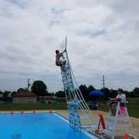 <p>Hampden Park&#x27;s rock wall over the pool.</p>