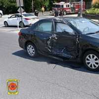 <p>The car involved in the fatal motorcycle crash at Stone Mill Plaza in Lancaster.</p>