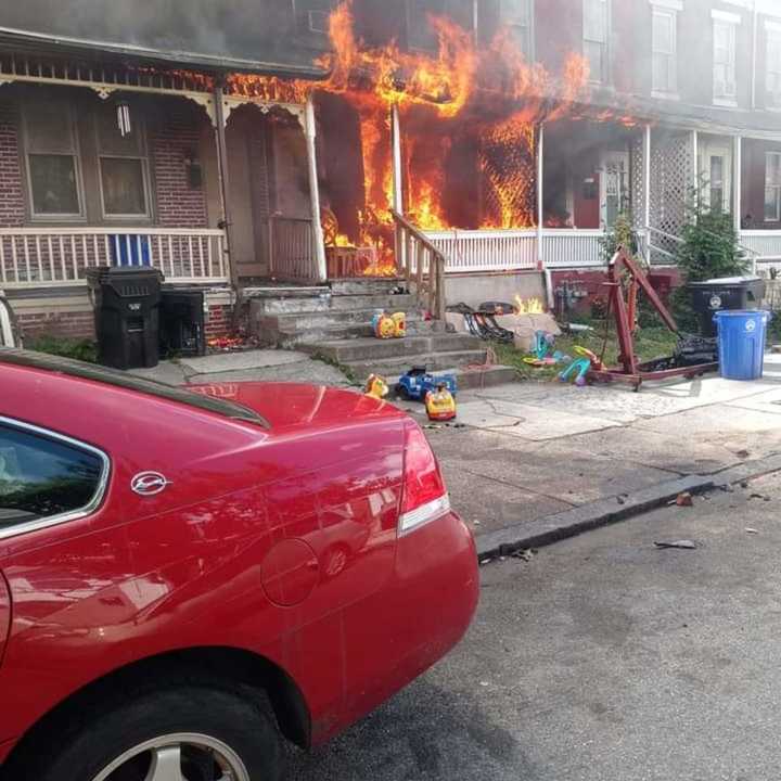 The scene of the row home fire in Harrisburg