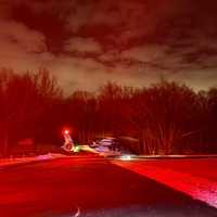 <p>A Life Lion helicopter at the scene of the fatal fire in Annville.</p>