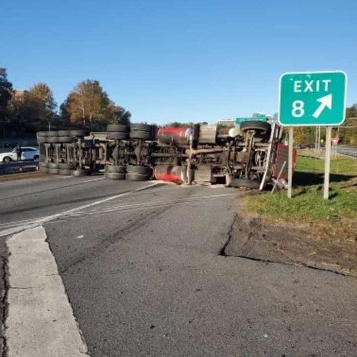 A tractor-trailer overturned on I-287 in the Hudson Valley