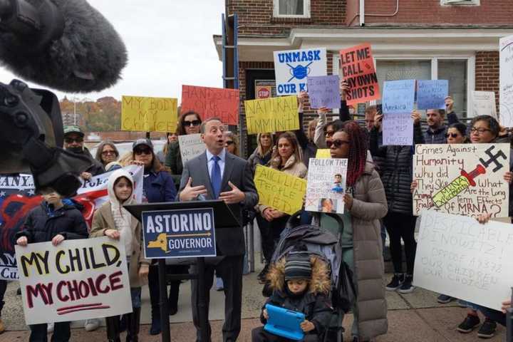 Astorino Says He Didn't See Nazi Symbols Displayed While He Spoke At Anti-Vax Protest