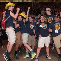 <p>A team celebrates a win at a prior robotics competition sponsored by FIRST®,  an international youth organization that promotes science, technology and engineering.</p>