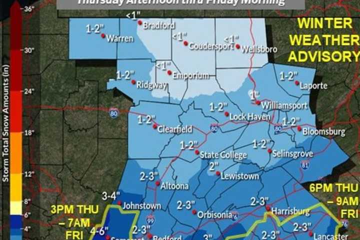 Snowfall Projections Released For This Week's Storm In Pennsylvania