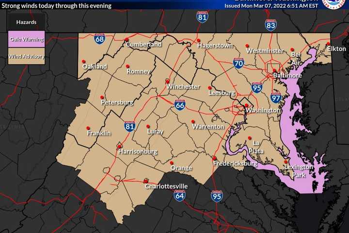 Wind Advisories For All Of Maryland; Severe Thunderstorms Possible For Monday