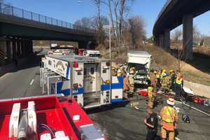 Multi-Tractor Trailer Crash Jams 495 Beltway, Box Truck Driver Hospitalized