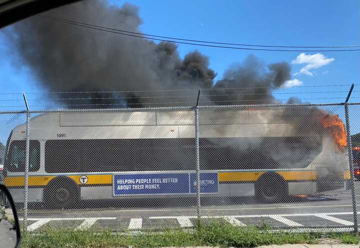 Out Of Service MBTA Bus Goes Up In Flames Right By Forest Hills ...