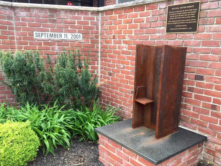 A piece of steel from the World Trade Center outside of Fair Lawn Borough Hall