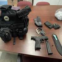 <p>Bernardston police pulled over a car Tuesday night, June 13, that was painted to look like a patrol cruiser with the driver inside decked out in a tactical vest, fake police badge, gun, handcuffs, and a knife, authorities said.</p>