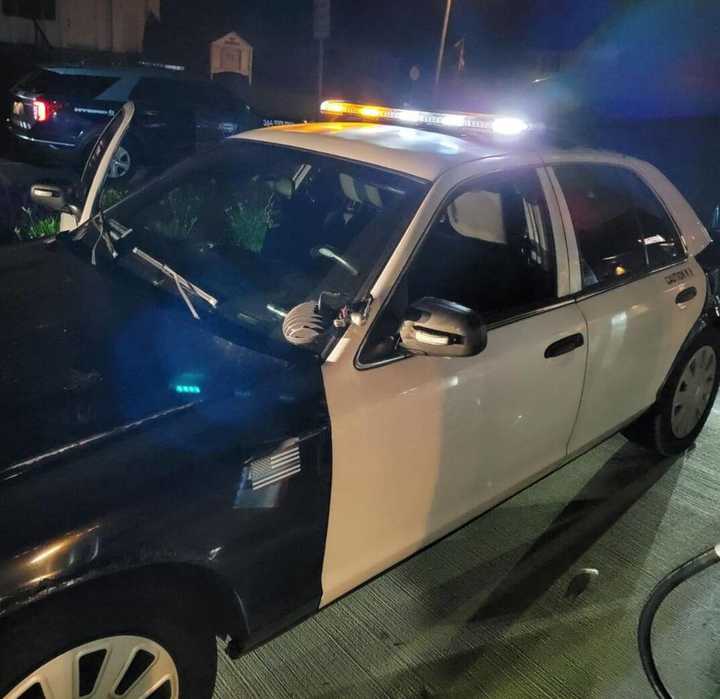 Bernardston police pulled over a car Tuesday night, June 13, that was painted to look like a patrol cruiser with the driver inside decked out in a tactical vest, fake police badge, gun, handcuffs, and a knife, authorities said.