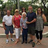 <p>Mary Zalewski (center) with Marilyn and Dan Talbot, Ruth Ann Hawkins-Zalewski, Cathy Monteleone, and Victoria Lisa Stewart</p>