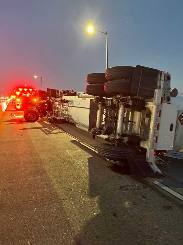 Overturned Propane Truck Ties Up Traffic On Route 50 Bridge In Anne Arundel On Monday Morning