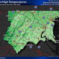 <p>The forecasted temperatures in the region on Wednesday, Nov. 30.</p>