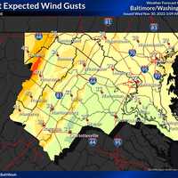 <p>The expected wind gusts in the region on Wednesday.</p>