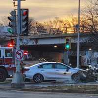 <p>A car flipped over on Revere Beach Parkway in Chelsea on Monday morning, Jan. 30</p>