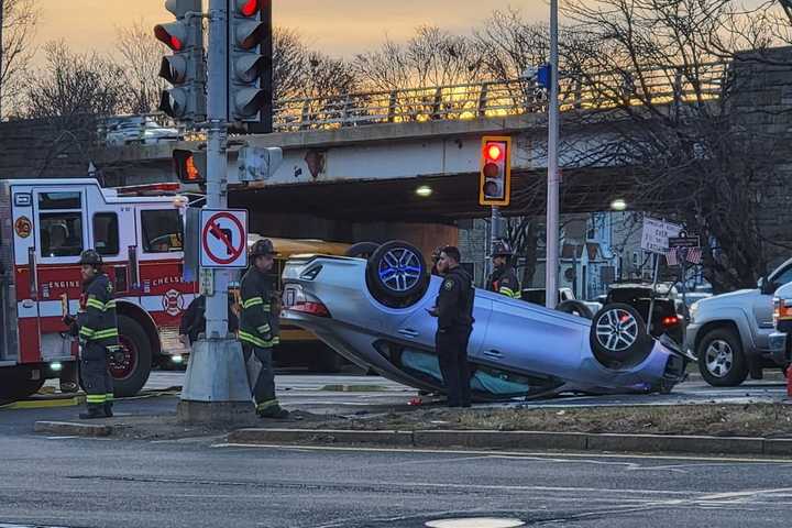 PHOTOS: Person Hospitalized From Rollover Crash On Route 16 In Chelsea