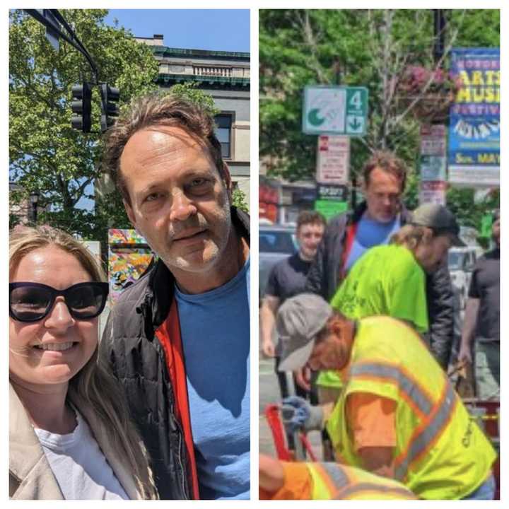 Meghan Bowman snaps a selfie with Vince Vaughn in Hoboken.