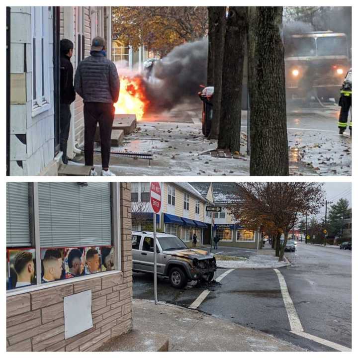 A Jeep caught fire in Belleville&#x27;s Silver Lake section Sunday