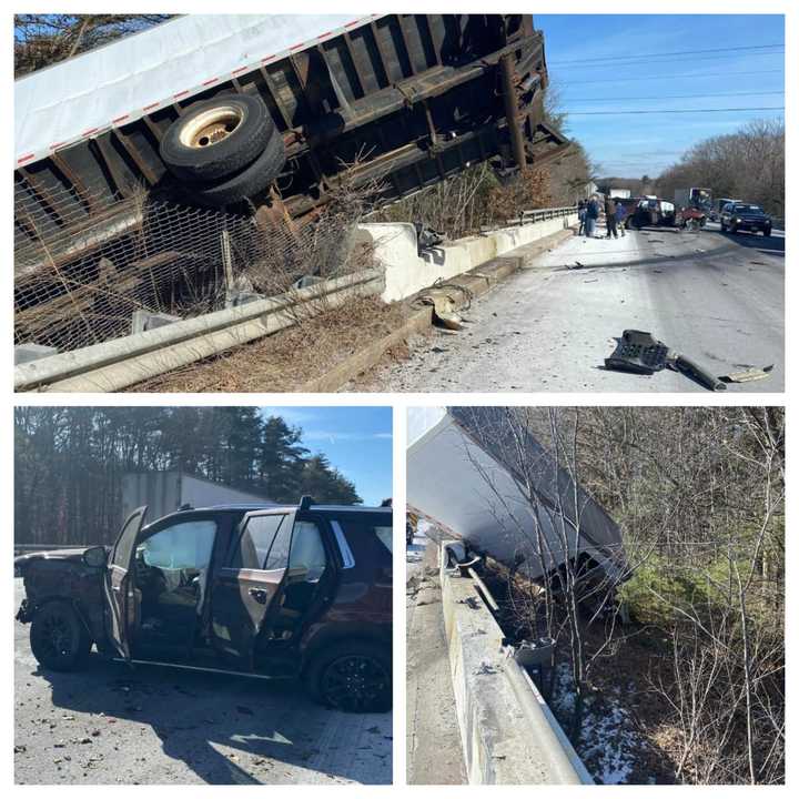 A truck and car were severely damaged in a crash on I-495 on Wednesday, Feb 21.&nbsp;