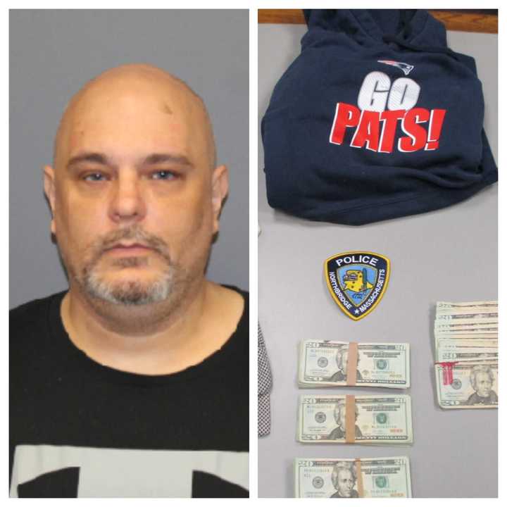 Todd Mitchell is accused of robbing a Northbridge bank of nearly $2,000 while wearing a mask and a Patriots hoodie, police said.