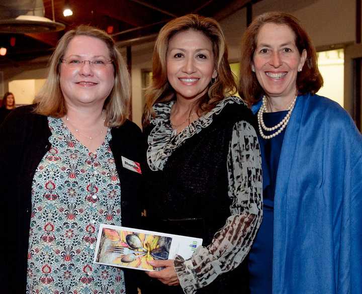 President and CEO of Stepping Stones Museum for Children Rhonda Kiest, Norwalk’s First Lady Lucia Rilling, and  Board Chair of Stepping Stones Museum for Children Sandra Miklave enjoy the FriendsGiving festivities held on Nov. 9 in Norwalk.