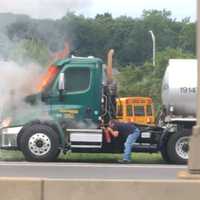 <p>Reader Aj Aitoro snapped a photo of the tanker truck fire just as it started.</p>