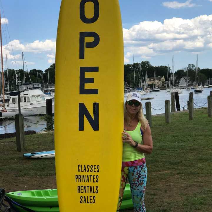 Nancy Vincent at SUP headquarters in Mamaroneck&#x27;s Harbor Island Park.