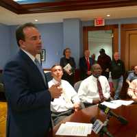 <p>Bridgeport Mayor Joe Ganim brings together his department heads and the press Friday to discuss the state budget&#x27;s effect on the city.</p>