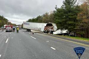 Messy Commute: Crews Clean Sturbridge Highway After Tractor-Trailer Crash