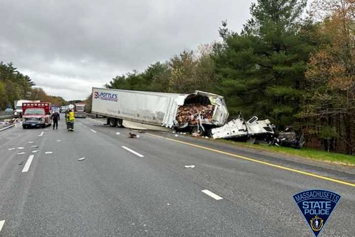 Messy Commute: Crews Clean Central Mass Highway After Tractor-Trailer Crash