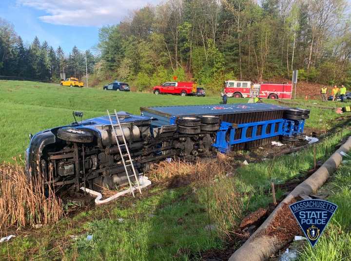 State Troopers responded to a tractor-trailer rollover in Auburn on Tuesday, May 2