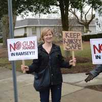 <p>Some residents opposed to a gun range opening in Ramsey demonstrated in front of borough hall Wednesday morning.</p>