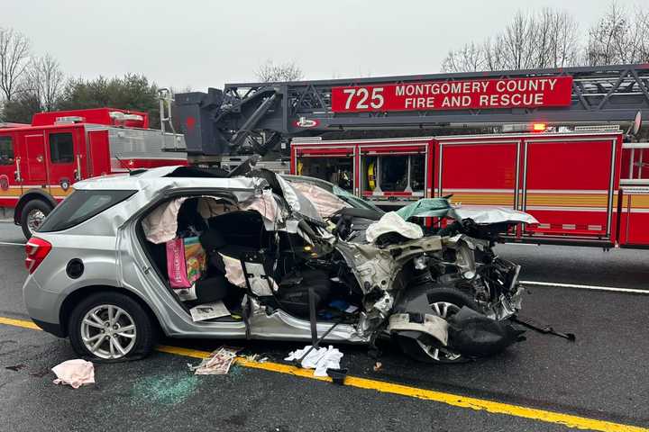 Three Hospitalized After Violent Single-Vehicle Crash In Montgomery County (PHOTOS)