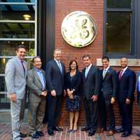 <p>General Electric celebrated the opening of a temporary new headquarters in Boston</p>