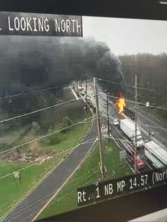 Fiery Truck Crash Closes Route 1 In South Brunswick (DEVELOPING)