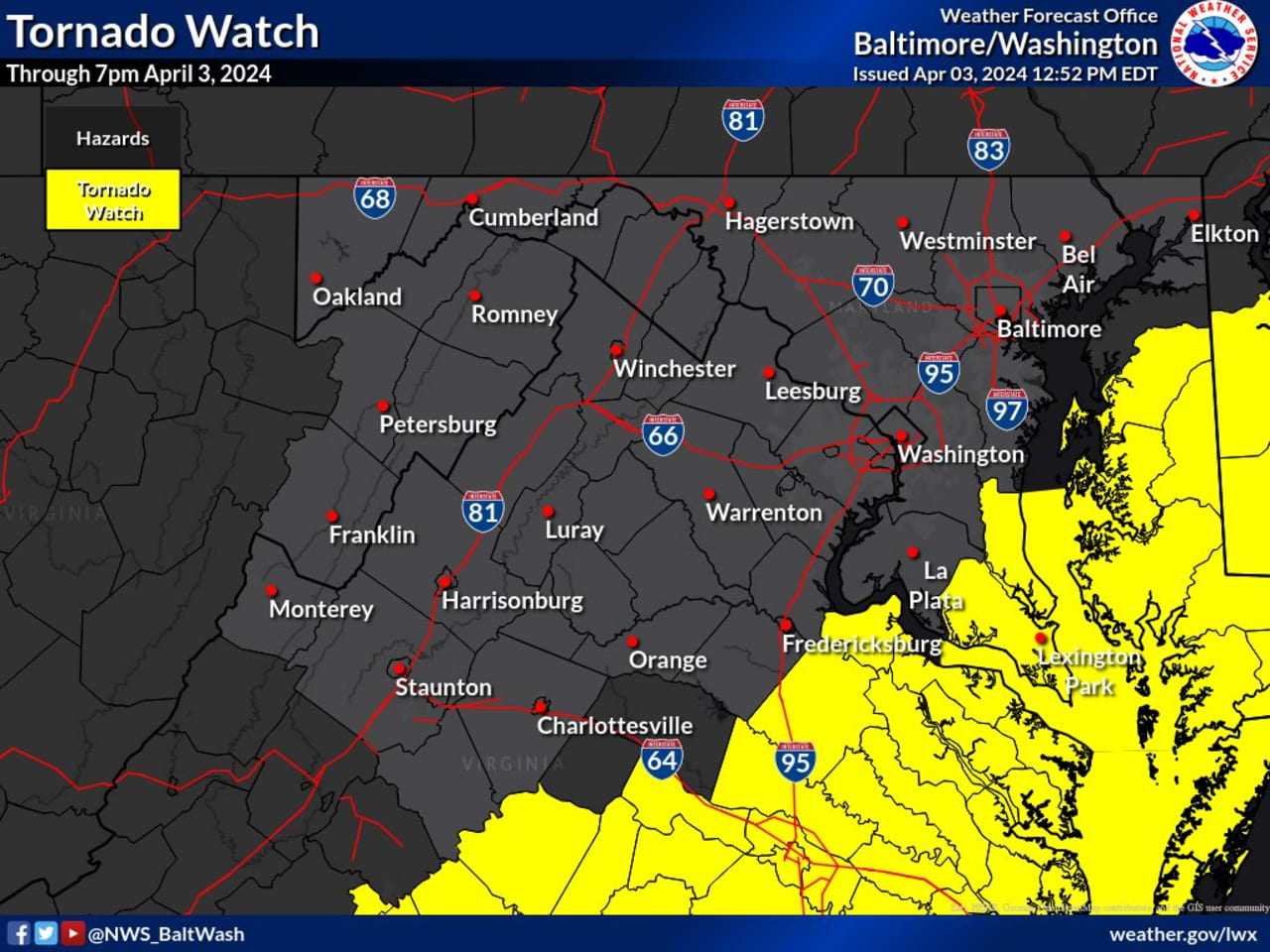 Tornado Watch Issued For Parts Of Maryland | Lusby Daily Voice