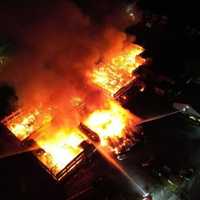 <p>The scene of the 6-alarm fire at&nbsp;Stewartstown Furniture Factory.</p>