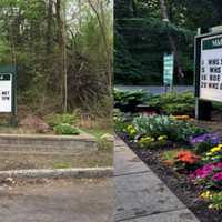 <p>A before and after picture of the Gardening Club&#x27;s effort to beautify the High School.</p>