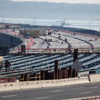 <p>The new road deck begins to take shape at the Tappan Zee Bridge.</p>