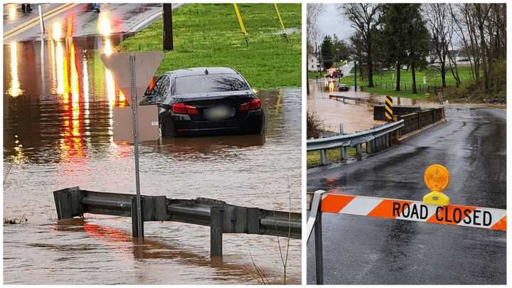 The scene of the water rescue from a car stuck in flood waters.