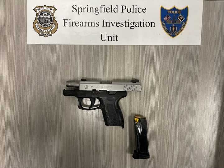 Springfield police said they tracked down and arrested a 15-year-old boy with this loaded pistol at the Holyoke Mall.