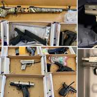 <p>Guns, guns and more guns displayed at Newark Liberty International Airport by TSA, Port Authority.</p>