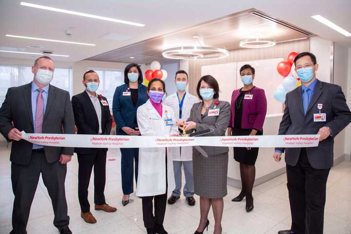 Hospital executives and physicians cut the ribbon at the new Maternal and Newborn Care Unit at NewYork-Presbyterian Hudson Valley Hospital.