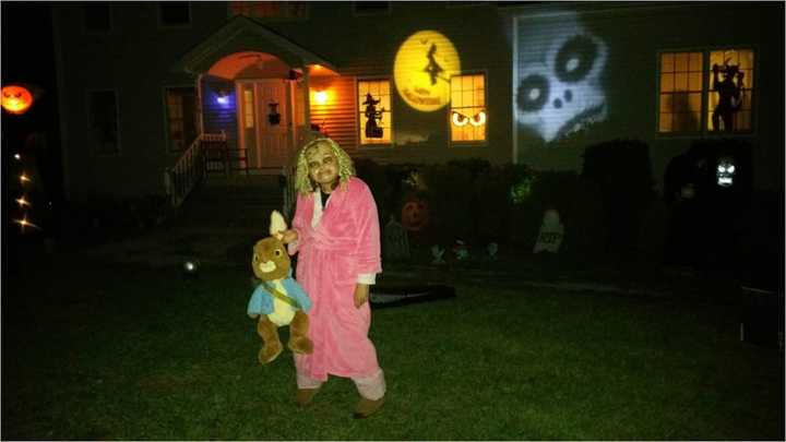 Somers resident Linda Luciano does it up for Halloween.