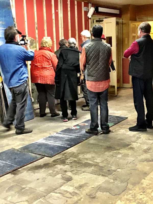 Visitors Don Hard Hats For New Bedford Playhouse Tour