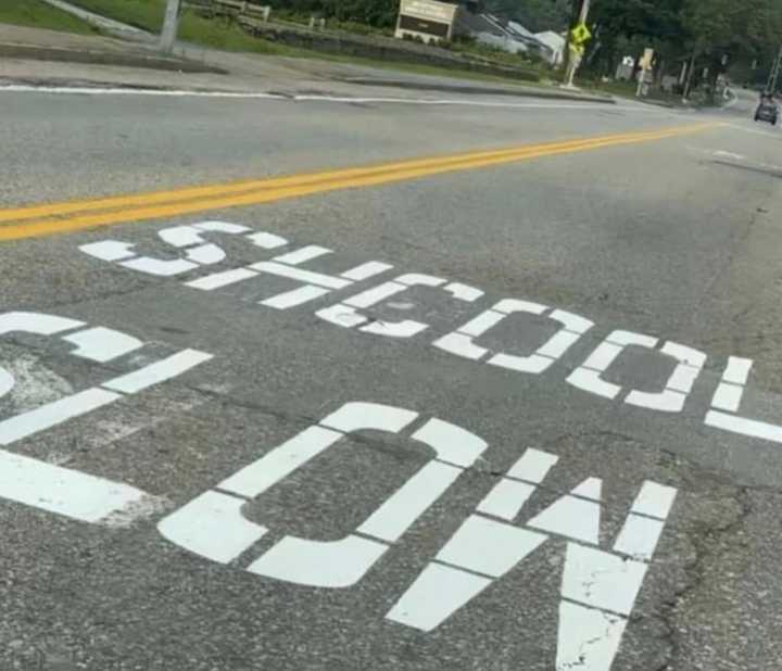 A maintenance worker misspelled the word &quot;shcool&quot; on Holden Road in Holden two weeks ago. Town officials said they plan to fix it as soon as the weather improves.